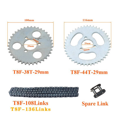 47cc 49cc T8F chain108 136 звена и 38 44 зъба верижна плоча Зъбно колело за мини мото ATV quad 2-тактов двигател части аксесоари