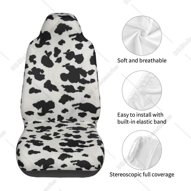 Vintage navlaka za autosjedalicu s printom krava 2 komada Crno-bijela krava Dodaci za automobil Automobilski dodaci sa životinjskim printom Štitnici za autosjedalice Pokrivač za sedlo
