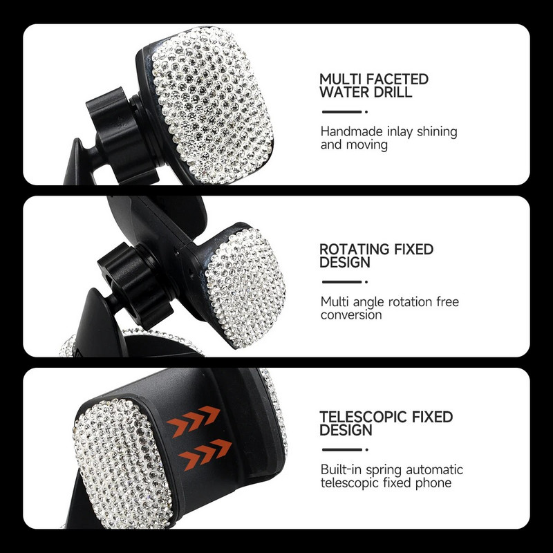 Dimanta mobilā telefona turētājs automašīnas piesūcējam gaisa izplūdes atverei mobilā tālruņa turētājs brīvi rotē Auto salona aksesuāri meitenēm