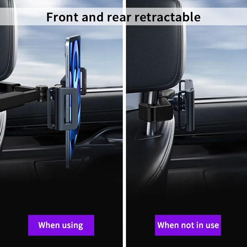Teleskopiskais automašīnas tālruņa turētājs aizmugurējās rindas planšetdatora turētājam pret vibrāciju planšetdatora stiprinājumam, universāls auto tālruņa statīvs 4–12,9 collu iPad planšetdatoram
