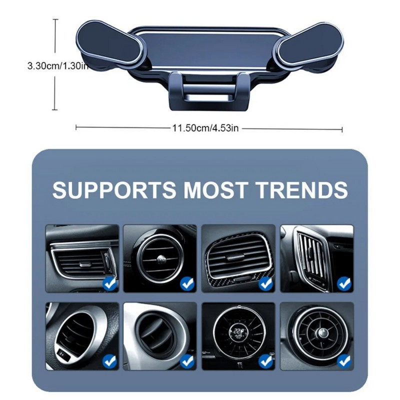 Jauns 360° pagriežams Gravity automašīnas tālruņa turētājs automašīnas ventilācijas atverēs ar klipu stiprināms viedtālruņa turētājs ar pagarinājuma stieņa kronšteinu GPS atbalsts