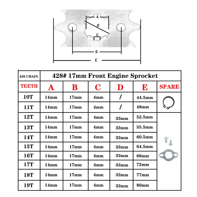 Ketiajam 428# 17mm 10T 11T 12T 13T 14T 15T 16T 17T 18T 19T hammastega eesmine mootoriratas KAYO BSE SSR SDG osade jaoks