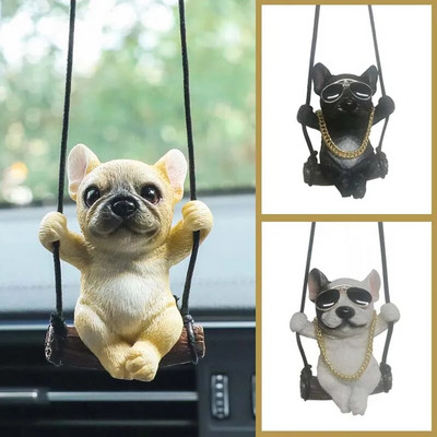 Jauni Resin Cute Dog Anime Auto aksesuāri Šūpoles Bulldog Kulons Auto Atpakaļskata Spoguļu rotājumi Dzimšanas dienas dāvanu pārim aksesuāri