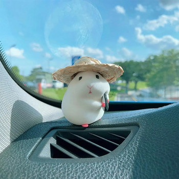 Χαριτωμένο χάμστερ με στολίδι αυτοκινήτου από ψάθινο καπέλο, Αξεσουάρ ταμπλό αυτόματης διακόσμησης αυτοκινήτου