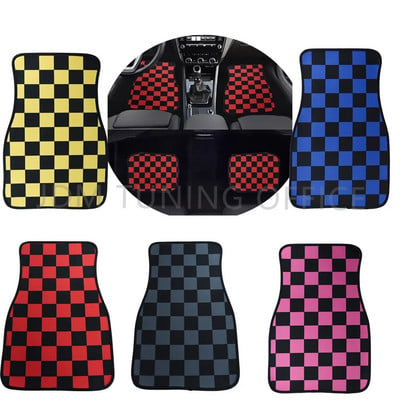 JDM Racing Checkered Car Floor Mat Classical Carpet Floor Foot Pad 4PCS Mats For Carpet Rugs Foot Pads Accessories