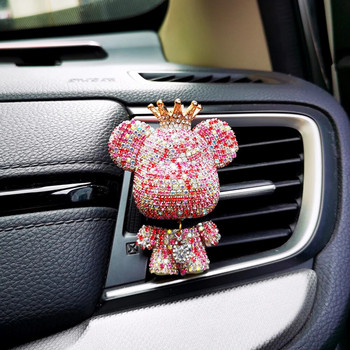 Ароматерапия за кола Creative Обсипана с диаманти Cute Bear Head Air Outlet Парфюм Clip Violence Bear Air Freshener Car Interior