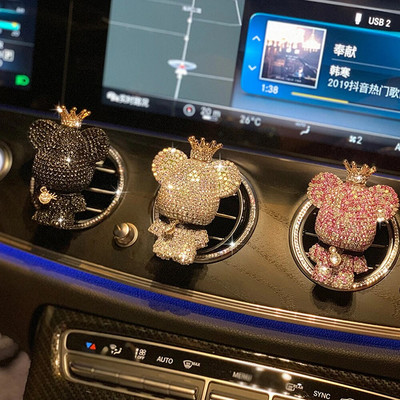 Ароматерапия за кола Creative Обсипана с диаманти Cute Bear Head Air Outlet Парфюм Clip Violence Bear Air Freshener Car Interior