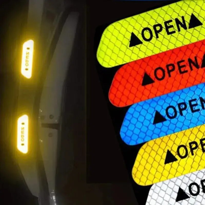 4PCS automašīnas universālas durvis atvērtas atstarojošas sloksnes Brīdinājuma uzlīmes Drošības zīme Brīdinājums Atstarojošs Auto ārējais iekšējais atstarotājs