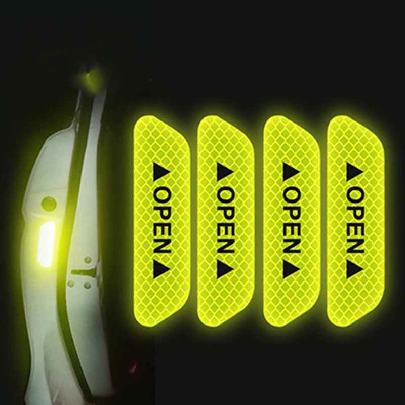 4 tk/komplekti autoukse kleebised universaalne teip Ohutushoiatusmärk OPEN Kõrge helkurteip automaatne sõiduohutus helkurribad