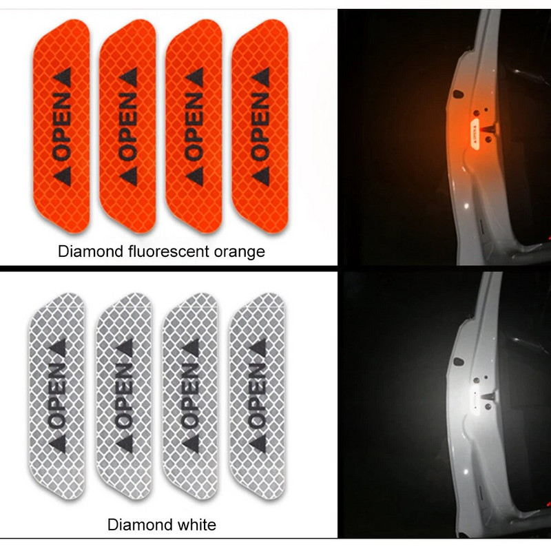 4 tk/komplekti autoukse kleebised universaalne teip Ohutushoiatusmärk OPEN Kõrge helkurteip automaatne sõiduohutus helkurribad