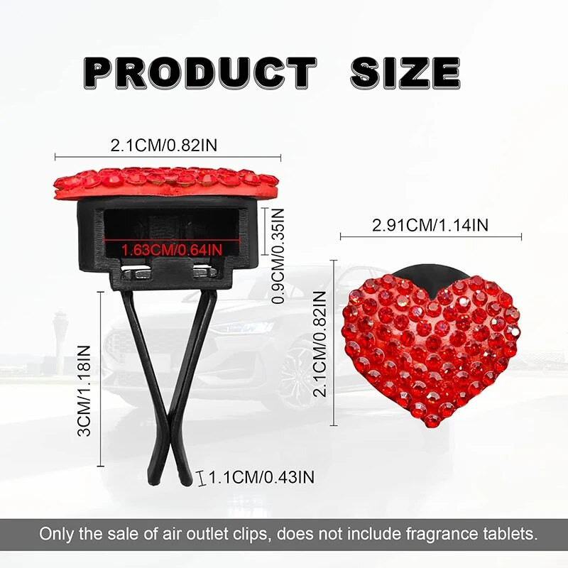 2 kom. kopča za ventilacijski otvor za automobil, izlazna kopča za osvježivač zraka Bling Crystal Heart Charms, kopče za ventilacijski otvor za automobil, dodaci za ukrašavanje automobila za Wo