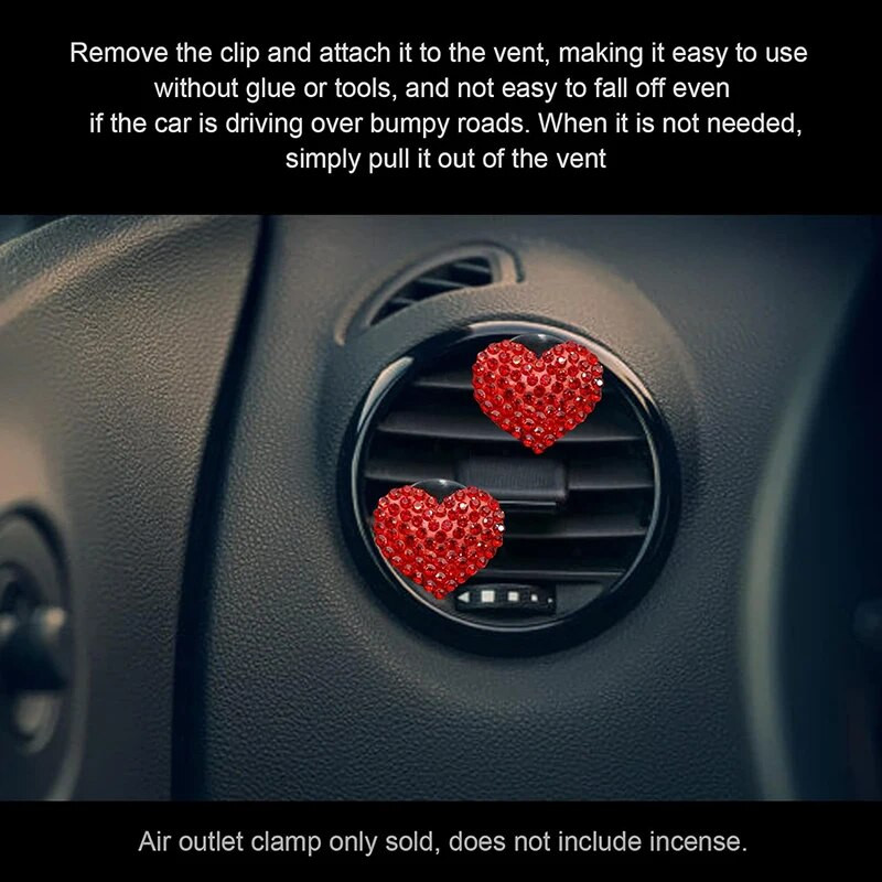 2 kom. kopča za ventilacijski otvor za automobil, izlazna kopča za osvježivač zraka Bling Crystal Heart Charms, kopče za ventilacijski otvor za automobil, dodaci za ukrašavanje automobila za Wo
