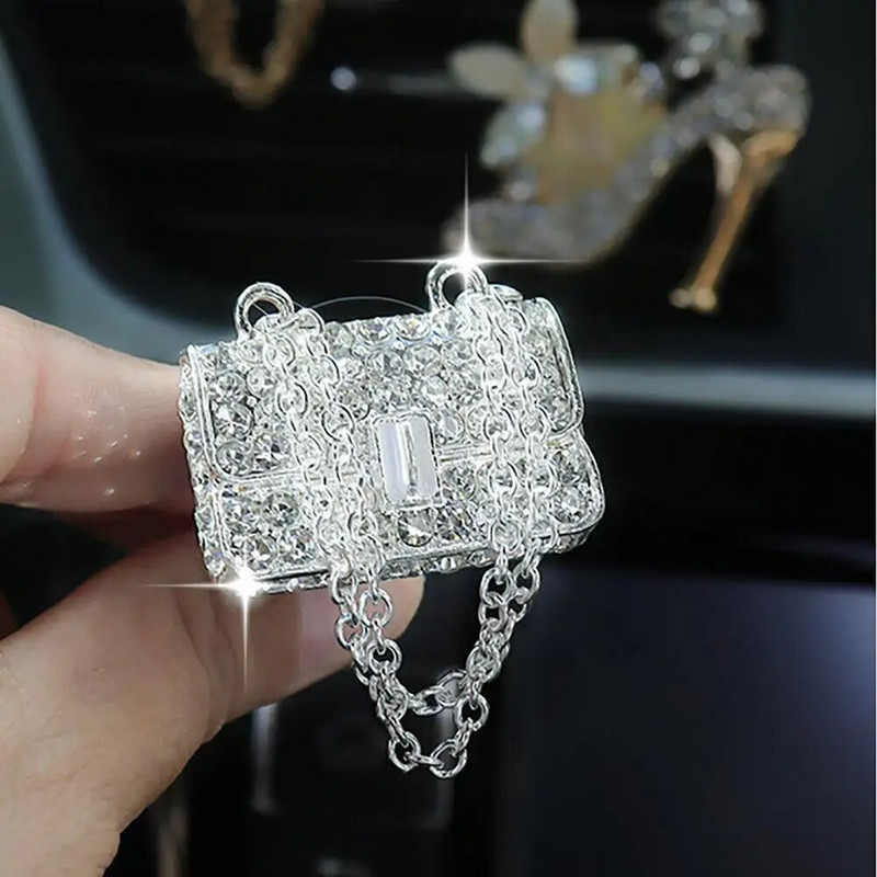 Stezaljka za parfeme za automobil na visoku petu Oblik torbice Sjajni dijamant Automatski otvor za odvod zraka Osvježivač parfema Stezaljka za unutrašnjost automobila Dodaci