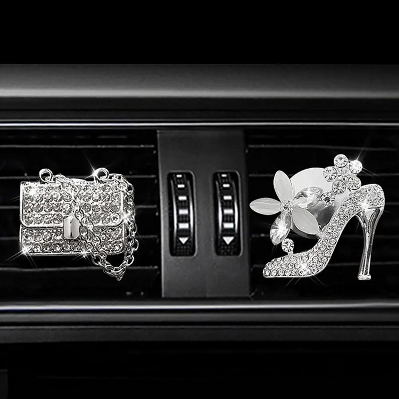 Stezaljka za parfeme za automobil na visoku petu Oblik torbice Sjajni dijamant Automatski otvor za odvod zraka Osvježivač parfema Stezaljka za unutrašnjost automobila Dodaci