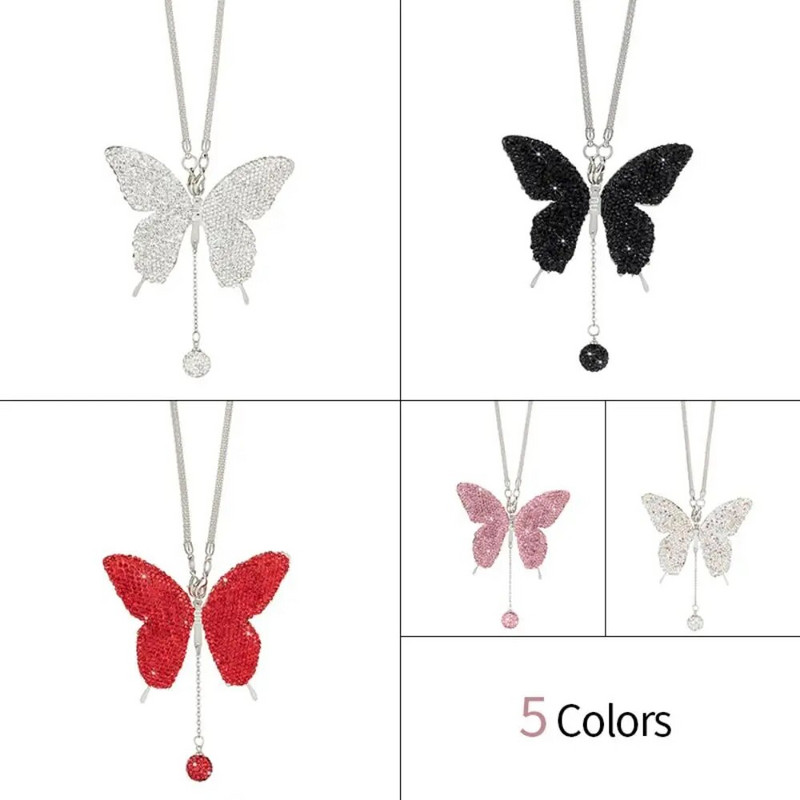 Diamond Butterfly Kulons Kvalitatīvs Auto Interjers Rozā Bling Bag Kulons Auto Atpakaļskata Spogulis Auto Kulons Auto