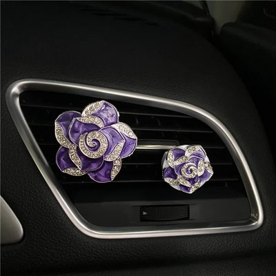 Metāla krāsas Camellia automašīnu smaržu klipsis sievietēm gaisa kondicionētājs Outlet smaržu klips Camellia automašīnu salona aksesuāri