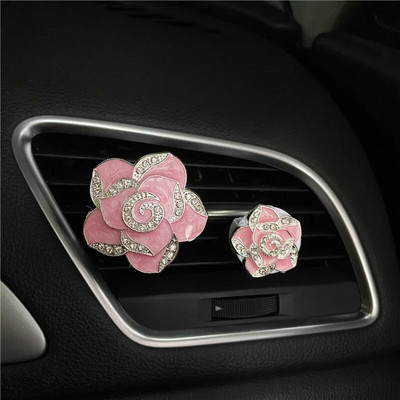 Metāla krāsas Camellia automašīnu smaržu klipsis sievietēm gaisa kondicionētājs Outlet smaržu klips Camellia automašīnu salona aksesuāri