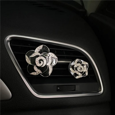 Metāla krāsas Camellia automašīnu smaržu klipsis sievietēm gaisa kondicionētājs Outlet smaržu klips Camellia automašīnu salona aksesuāri