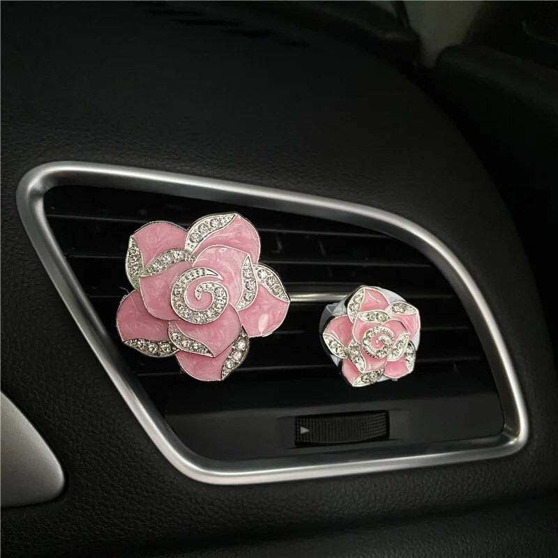 Metāla krāsas Camellia automašīnu smaržu klipsis sievietēm gaisa kondicionētājs Outlet smaržu klips Camellia automašīnu salona aksesuāri