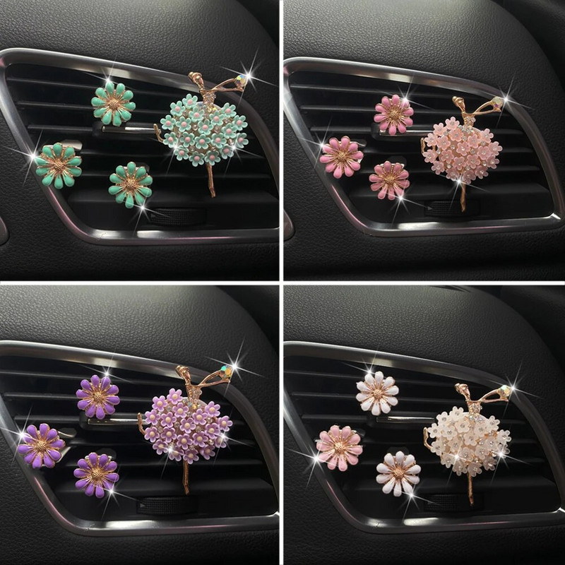 Meiteņu automašīnas gaisa kondicionētājs Vent Daisy smaržu klipsis Izsmalcināts dekors Cute Aksesuāri Viss automašīnu aksesuāri sieviešu automašīnai