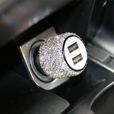 Uus Blingi USB-autolaadija 5 V 2,1 A kahe pordiga kiire adapter, roosa autodekoratsioon, autode kujundamine teemantautode tarvikud, interjöör naistele