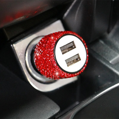 Uus Blingi USB-autolaadija 5 V 2,1 A kahe pordiga kiire adapter, roosa autodekoratsioon, autode kujundamine teemantautode tarvikud, interjöör naistele
