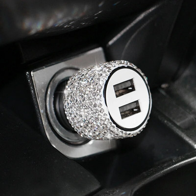 Uus Blingi USB-autolaadija 5 V 2,1 A kahe pordiga kiire adapter, roosa autodekoratsioon, autode kujundamine teemantautode tarvikud, interjöör naistele