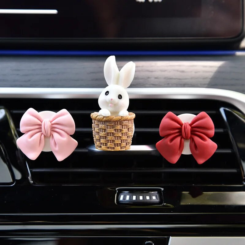 Cute Rabbit Bow Creative Auto Gaisa atsvaidzinātājs Clip Smaržas Izplūdes Vent Ornaments Automašīnu apdare Interjera Sieviešu aksesuāri
