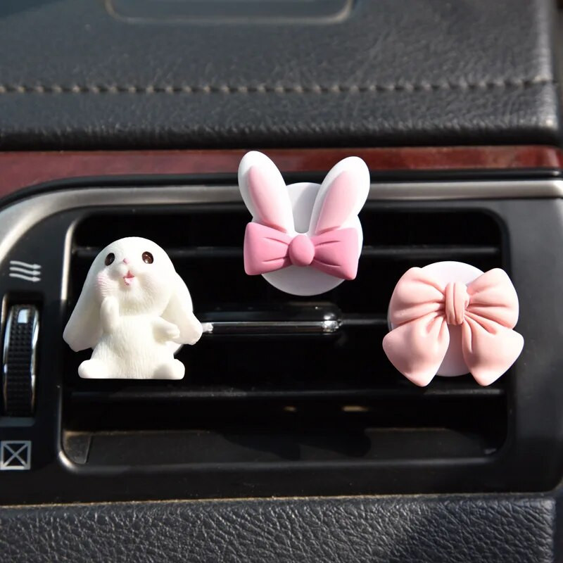Cute Rabbit Bow Creative Auto Gaisa atsvaidzinātājs Clip Smaržas Izplūdes Vent Ornaments Automašīnu apdare Interjera Sieviešu aksesuāri