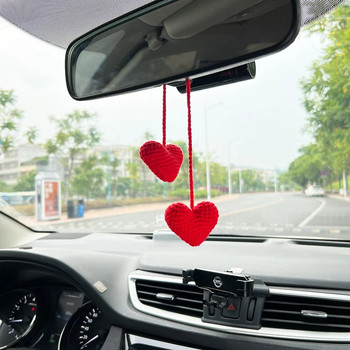 Сърце Автомобилно огледало Огледало Аксесоар Стил Плетене на една кука Червено Розово сърце Висящ декор Джаджи Интериорни аксесоари за жени