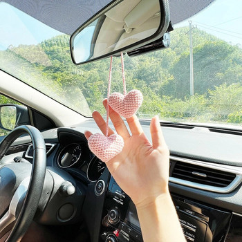 Καρδιά αυτοκινήτου Αξεσουάρ καθρέφτη οπισθοπορείας Στυλ βελονάκι Κόκκινο ροζ Καρδιά κρεμαστό ντεκόρ Gadgets Εσωτερικά αξεσουάρ για γυναίκες