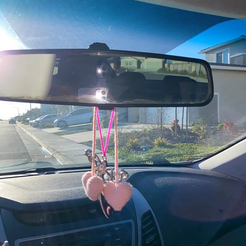 Sirds automašīnas aizmugurējā skata spoguļa aksesuāri Stils Tamborējums Sarkans Rozā Sirds Iekarināms Dekora sīkrīki Salona aksesuāri Sievietēm