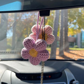 Kawaii vahvlilillede autopeegli riputustarvikud, heegeldatud lilledega auto tahavaatepeegli tarvikud, autopeegli võluri riputus D