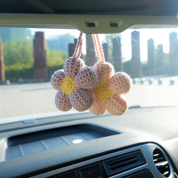 Аксесоари за окачване на огледало за кола с вафлено цвете Kawaii, Аксесоари за огледало за обратно виждане на кола с плетени цветя, Окачване за огледало за кола D