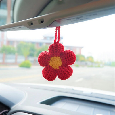 Kawaii vahvlilillede autopeegli riputustarvikud, heegeldatud lilledega auto tahavaatepeegli tarvikud, autopeegli võluri riputus D