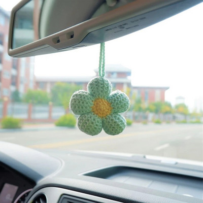 Kawaii vahvlilillede autopeegli riputustarvikud, heegeldatud lilledega auto tahavaatepeegli tarvikud, autopeegli võluri riputus D
