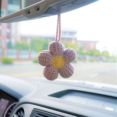 Kawaii vahvlilillede autopeegli riputustarvikud, heegeldatud lilledega auto tahavaatepeegli tarvikud, autopeegli võluri riputus D