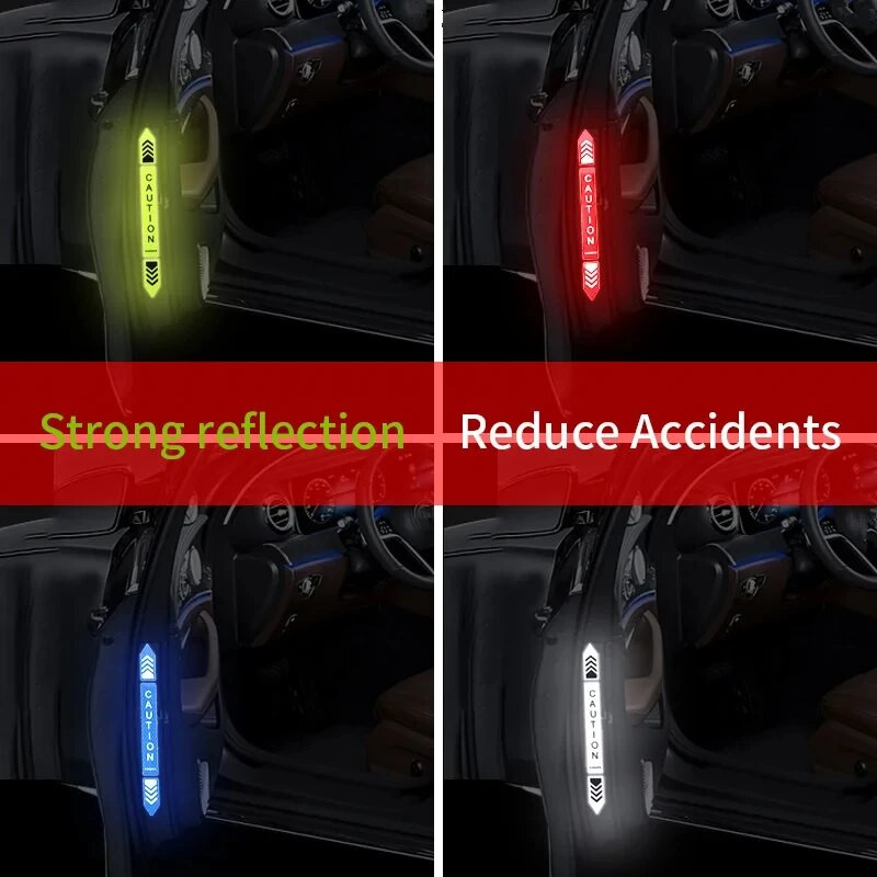 4 tk Uue auto ohutushoiatus peegeldavad kleebised suure heledusega helkur auto ukse avamise ohutusmärgi kleebiste kleebised
