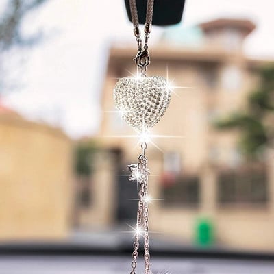 Rhinestone Crystal Plush ripats Auto tahavaatepeegel Ornament Bling Autopeegel Rippuvad tarvikud Auto sisekujundus