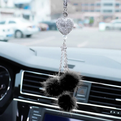 Rhinestone Crystal Plush ripats Auto tahavaatepeegel Ornament Bling Autopeegel Rippuvad tarvikud Auto sisekujundus