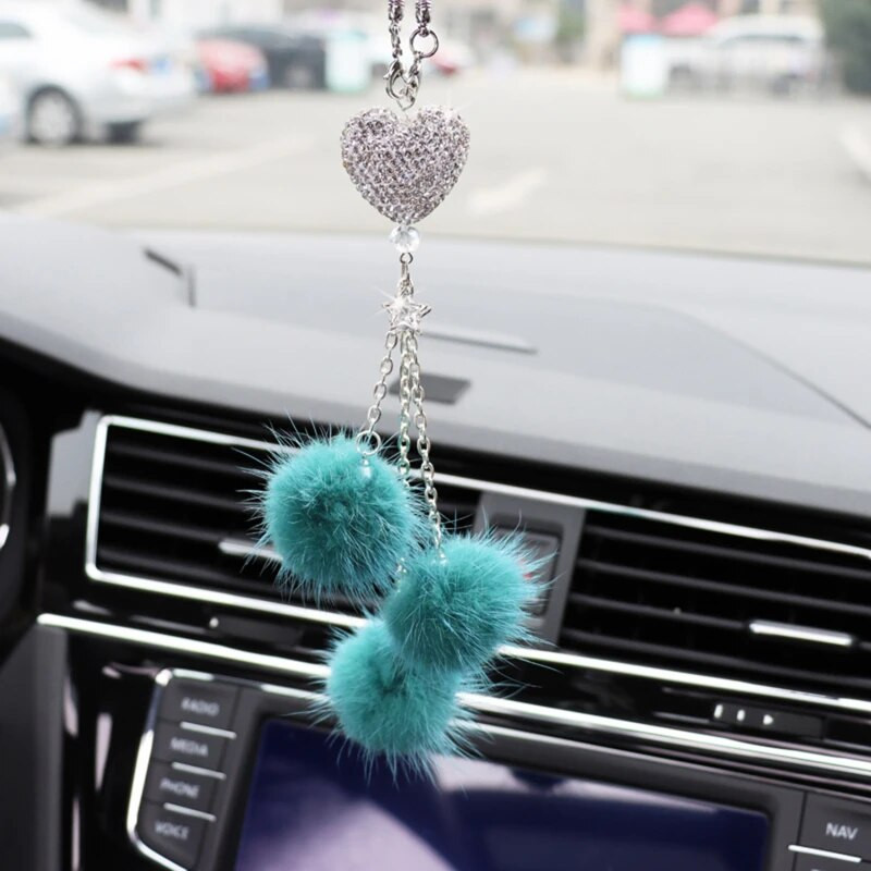 Rhinestone Crystal Plush ripats Auto tahavaatepeegel Ornament Bling Autopeegel Rippuvad tarvikud Auto sisekujundus