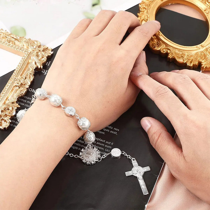 Automašīnas piekarināmais šarms Bling automašīnas aizmugurējā skata spogulis piekarināms ornaments retro imitācijas pērļu krusta piekarināmais dekors Auto Interior@#1356