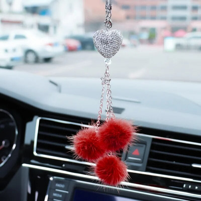 Mood Teemant Autotarvikud Bling Hairball Ripats Auto tahavaate Peegli Ripats Sünnipäevakingitus Autodekoratsiooni kaunistused