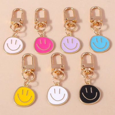 Lovely Smile Face Keychain Cute White Purple Yellow Pink Blue Black Enamel Metal Key Ring Bag Accessories For Women Ladies