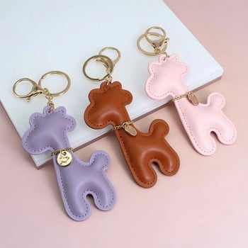 Cute Giraffe Car Keychain PU Δερμάτινο Cartoon Μπρελόκ Μόδα Τσάντα 10cm Δώρο Ζευγάρι Νέα αξεσουάρ κλειδιού αυτοκινήτου