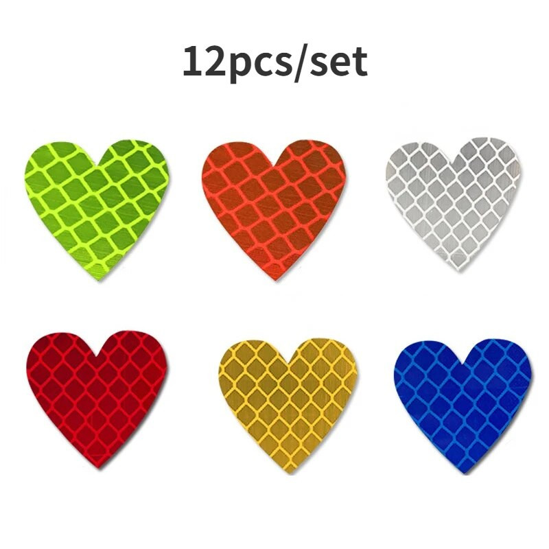 12 komada/set Auto Vanjski automobil u obliku srca Univerzalni sigurnosni znak upozorenja Reflektirajuća traka Motocikl Bicikl Reflektirajuće naljepnice za automobil