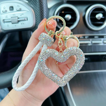 Creative Hollow out Ceramic Clay Full Diamond Love Key Chain Δερμάτινο σχοινί που κολλάει νερό διαμάντι Κρεμαστό κλειδί αυτοκινήτου Απλό