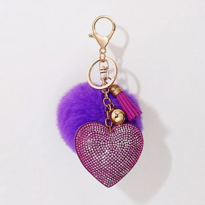 Κρεμαστό μονόχρωμο μπρελόκ μονόχρωμο μπρελόκ από κράμα μπρελόκ με γούνα από τεχνητή γούνα με στρας τσάντα καρδιάς