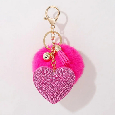 Κρεμαστό μονόχρωμο μπρελόκ μονόχρωμο μπρελόκ από κράμα μπρελόκ με γούνα από τεχνητή γούνα με στρας τσάντα καρδιάς