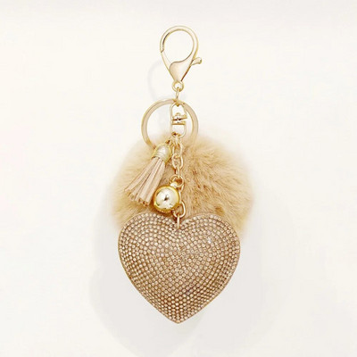 Κρεμαστό μονόχρωμο μπρελόκ μονόχρωμο μπρελόκ από κράμα μπρελόκ με γούνα από τεχνητή γούνα με στρας τσάντα καρδιάς